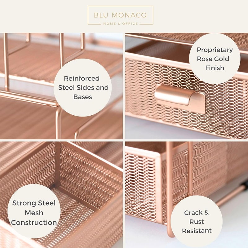 Blu Monaco | Rose Gold Desk Organizer with Drawer | Metal Desk Organizer with File Sorters and Storage Compartments | Office Desk Organizer for Paper Folders and Supplies - Image 3